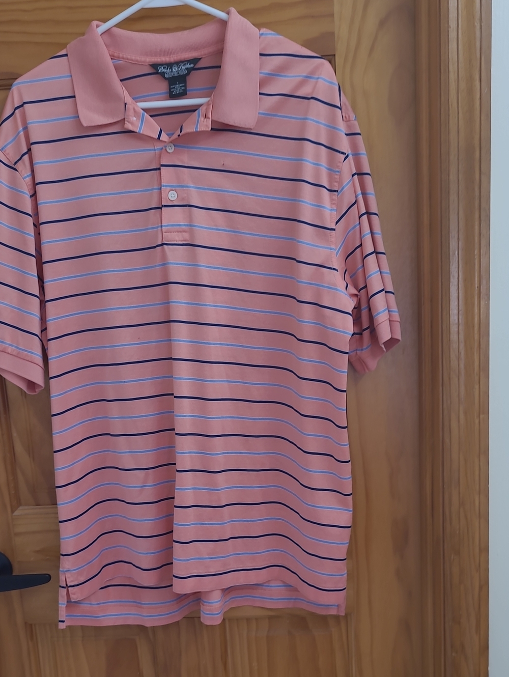 Brooks Brothers Pink Polo with Navy & White Stripes
